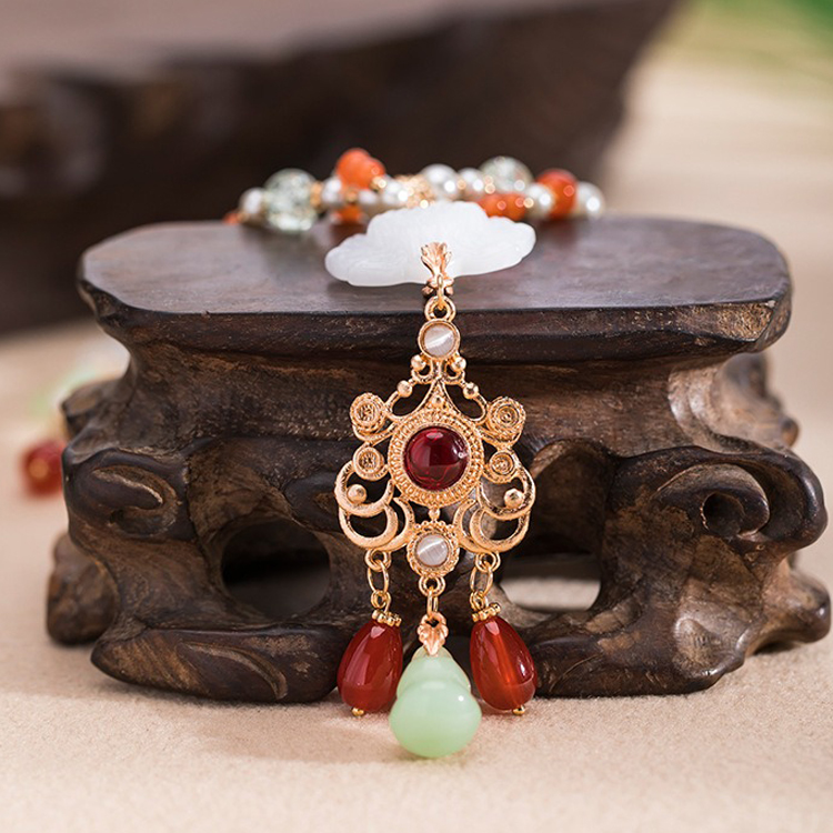 Hanfu Necklace Ancient Style Yingluo Dunhuang-Inspired Accessories Double-Layer Vintage Jewelry