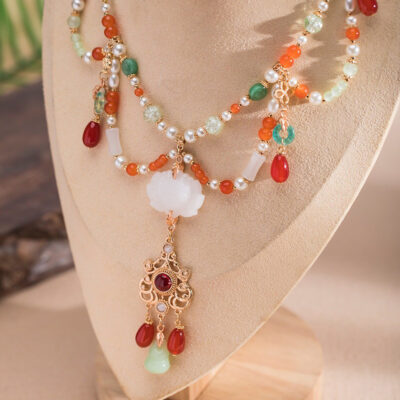 Hanfu Necklace Ancient Style Yingluo Dunhuang-Inspired Accessories Double-Layer Vintage Jewelry