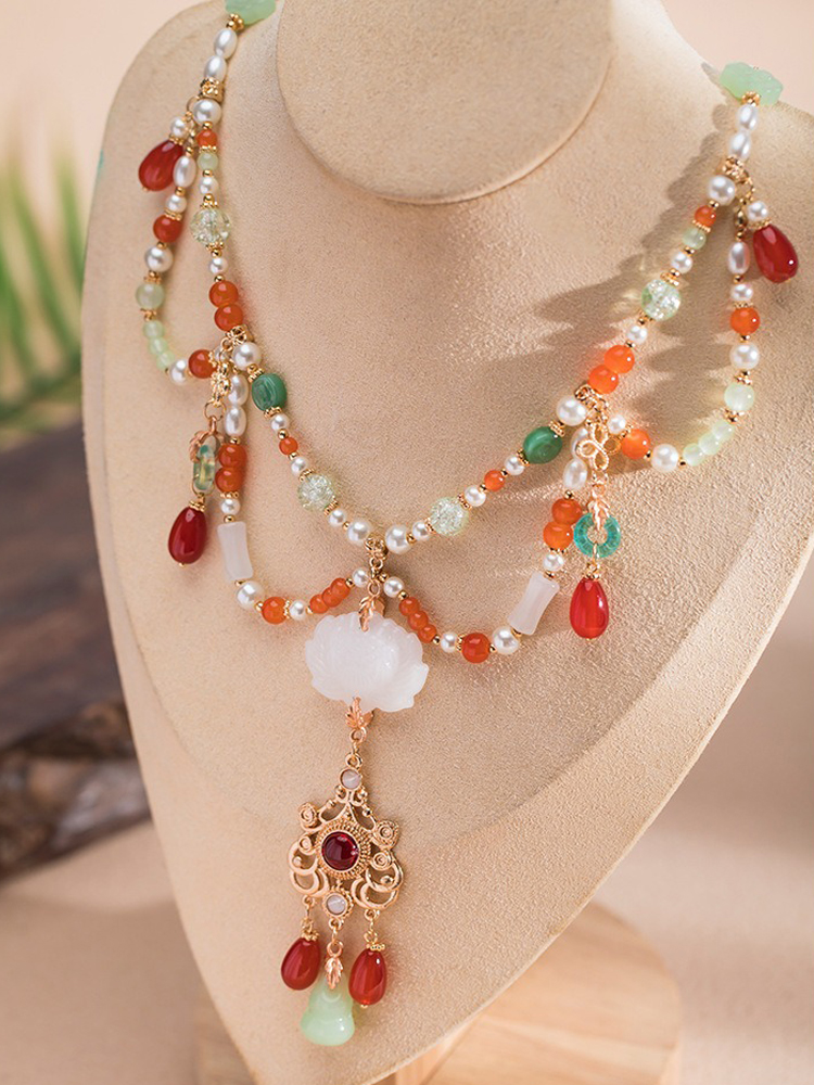 Hanfu Necklace Ancient Style Yingluo Dunhuang-Inspired Accessories Double-Layer Vintage Jewelry