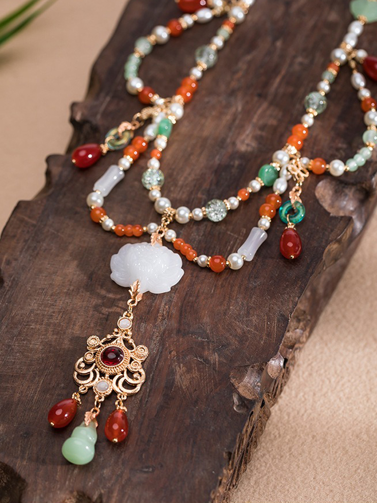 Hanfu Necklace Ancient Style Yingluo Dunhuang-Inspired Accessories Double-Layer Vintage Jewelry