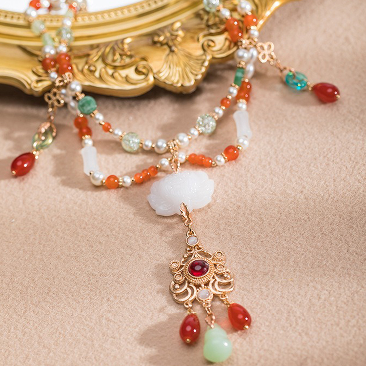 Hanfu Necklace Ancient Style Yingluo Dunhuang-Inspired Accessories Double-Layer Vintage Jewelry