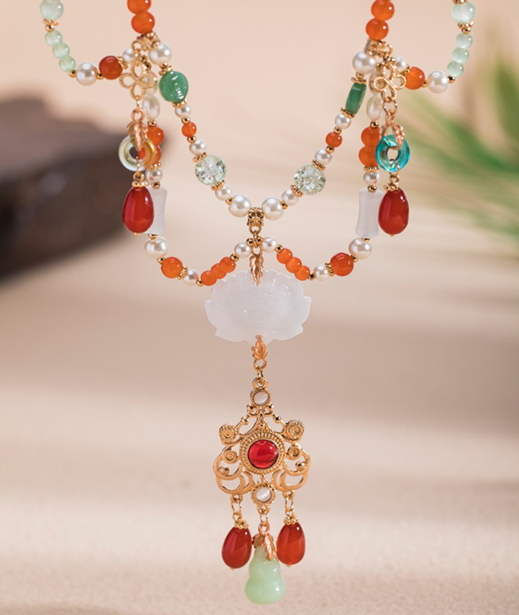 Hanfu Necklace Ancient Style Yingluo Dunhuang-Inspired Accessories Double-Layer Vintage Jewelry