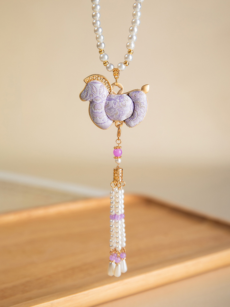 Hanfu Necklace with Horse Element Pendant Intangible Cultural Heritage Cheongsam Ornament
