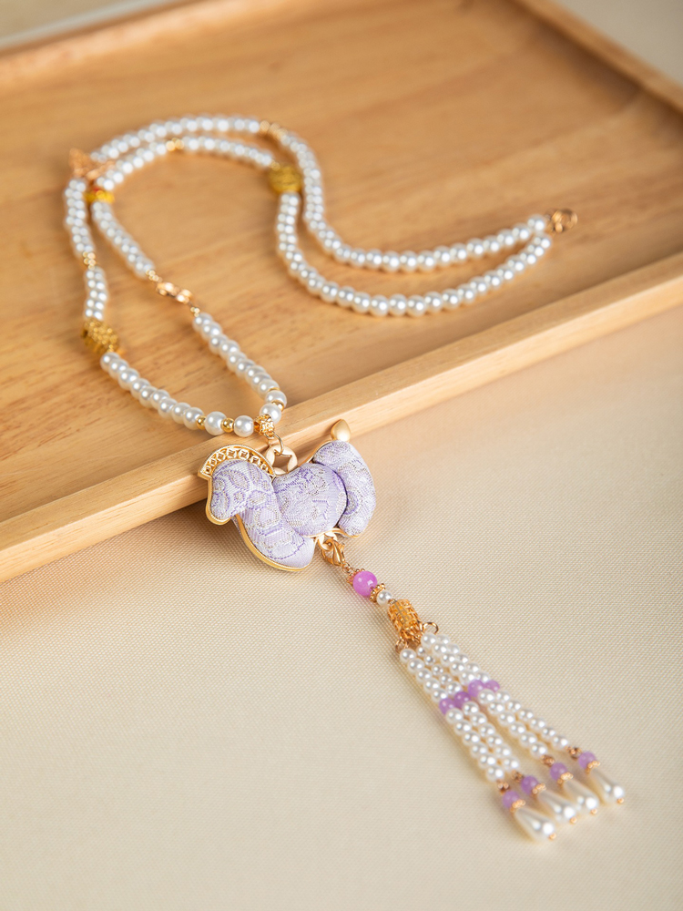 Hanfu Necklace with Horse Element Pendant Intangible Cultural Heritage Cheongsam Ornament