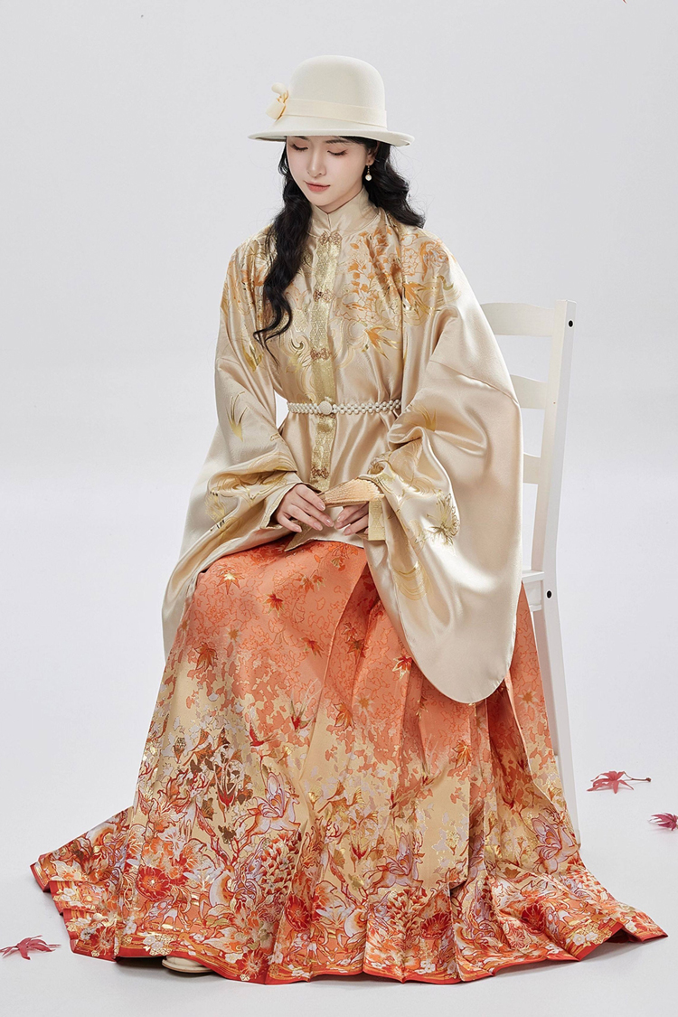 Ming Dynasty Hanfu Stand Collar Pipa Sleeves Shirt Mamian Skirt Elegant Ensemble