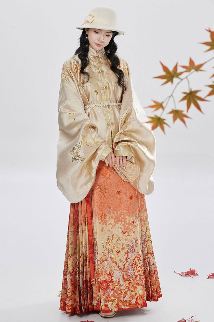 Ming Dynasty Hanfu Stand Collar Pipa Sleeves Shirt Mamian Skirt Elegant Ensemble