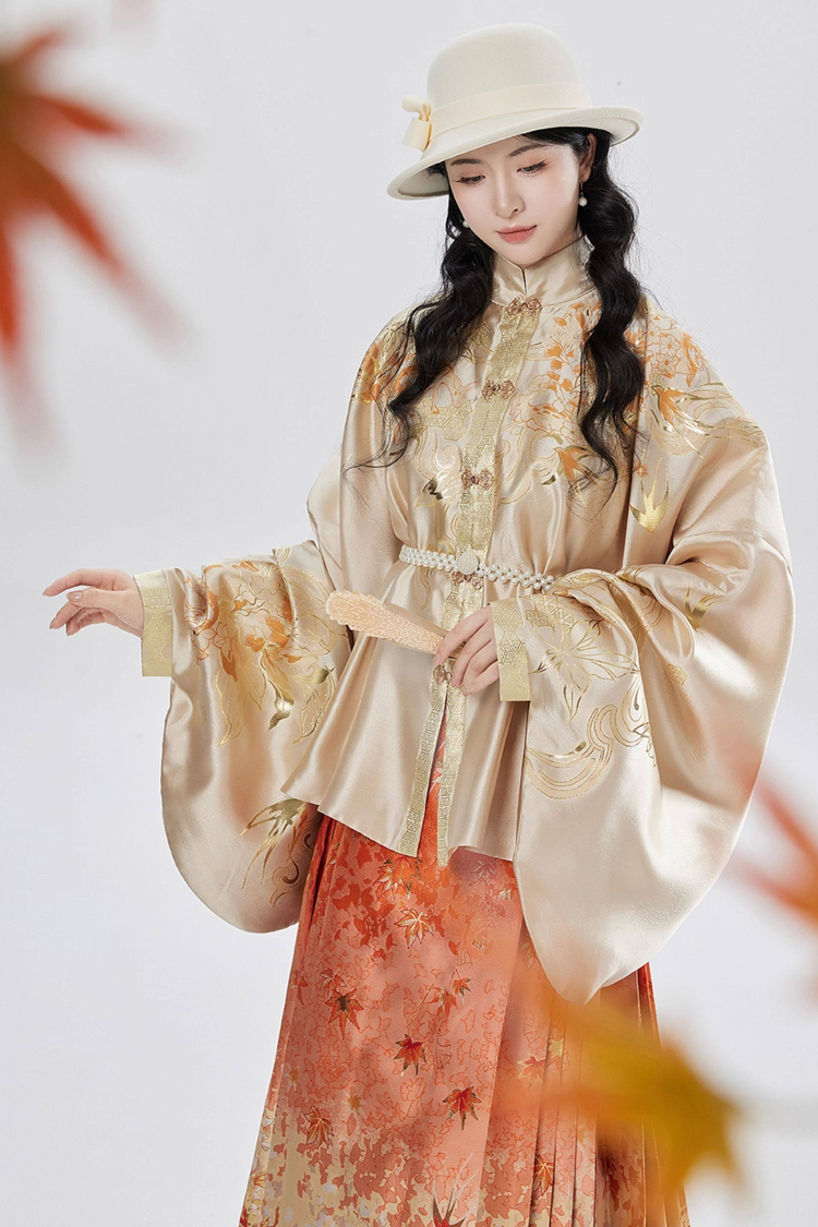 Ming Dynasty Hanfu Stand Collar Pipa Sleeves Shirt Mamian Skirt Elegant Ensemble