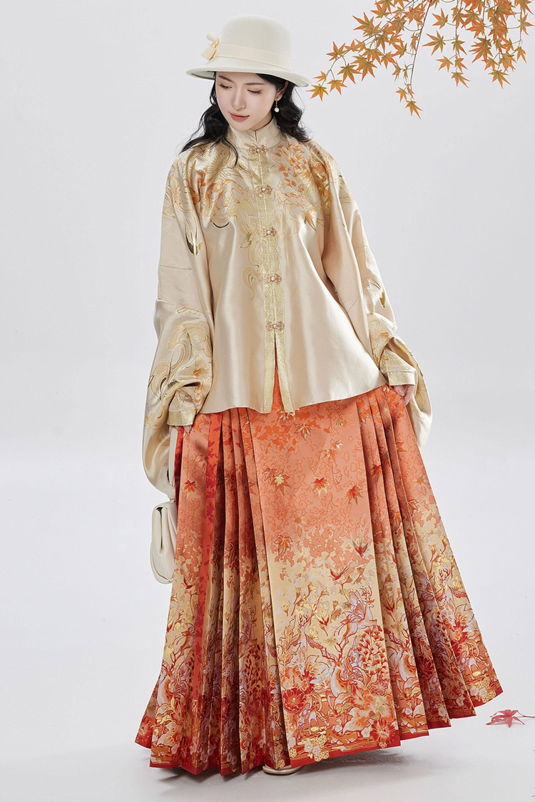 Ming Dynasty Hanfu Stand Collar Pipa Sleeves Shirt Mamian Skirt Elegant Ensemble