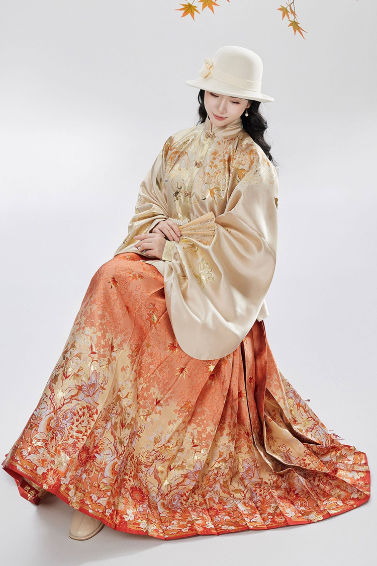 Ming Dynasty Hanfu Stand Collar Pipa Sleeves Shirt Mamian Skirt Elegant Ensemble