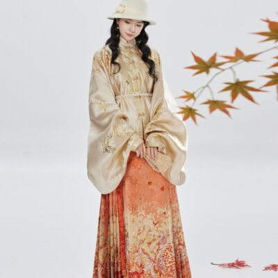 Ming Dynasty Hanfu Stand Collar Pipa Sleeves Shirt Mamian Skirt Elegant Ensemble