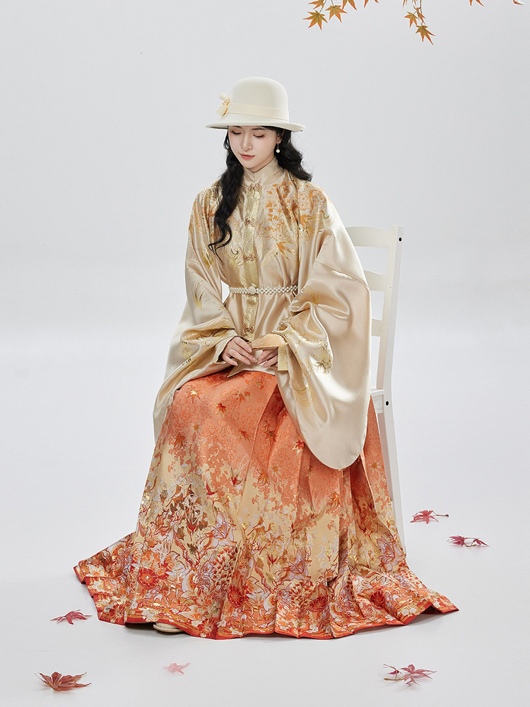 Ming Dynasty Hanfu Stand Collar Pipa Sleeves Shirt Mamian Skirt Elegant Ensemble