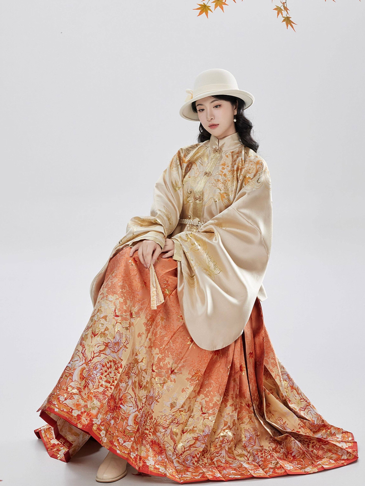 Ming Dynasty Hanfu Stand Collar Pipa Sleeves Shirt Mamian Skirt Elegant Ensemble