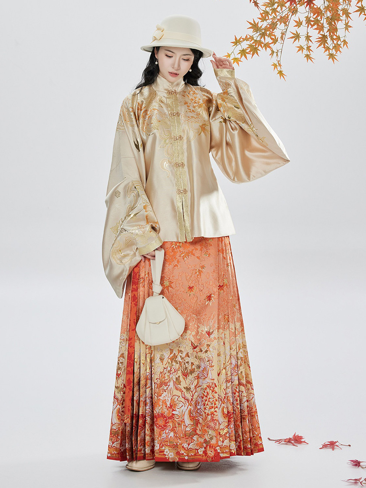 Ming Dynasty Hanfu Stand Collar Pipa Sleeves Shirt Mamian Skirt Elegant Ensemble