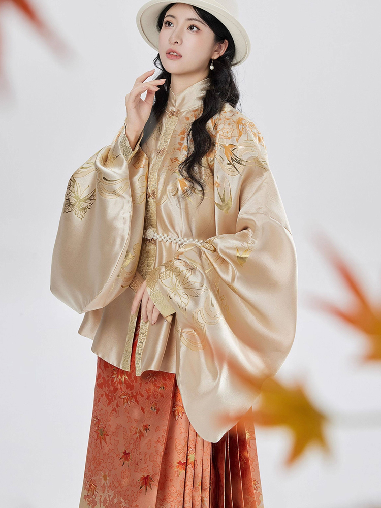 Ming Dynasty Hanfu Stand Collar Pipa Sleeves Shirt Mamian Skirt Elegant Ensemble