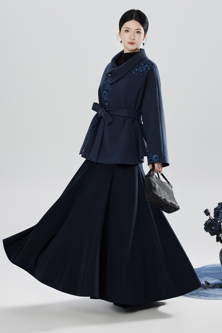 New Chinese Style Windproof Blue Coat Fishtail Skirt Casual Hanfu Set