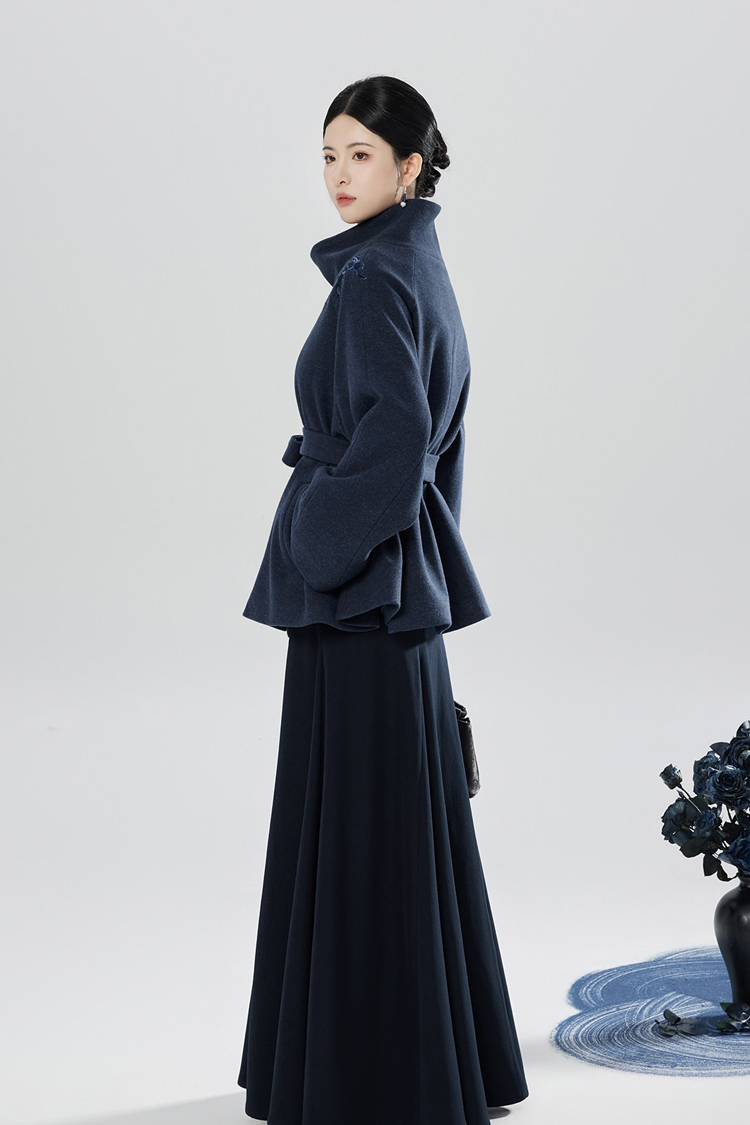 New Chinese Style Windproof Blue Coat Fishtail Skirt Casual Hanfu Set