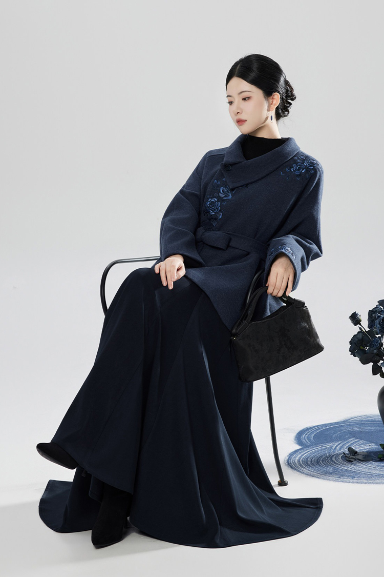 New Chinese Style Windproof Blue Coat Fishtail Skirt Casual Hanfu Set