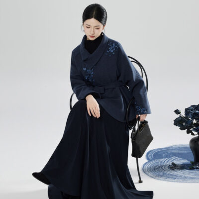 New Chinese Style Windproof Blue Coat Fishtail Skirt Casual Hanfu Set