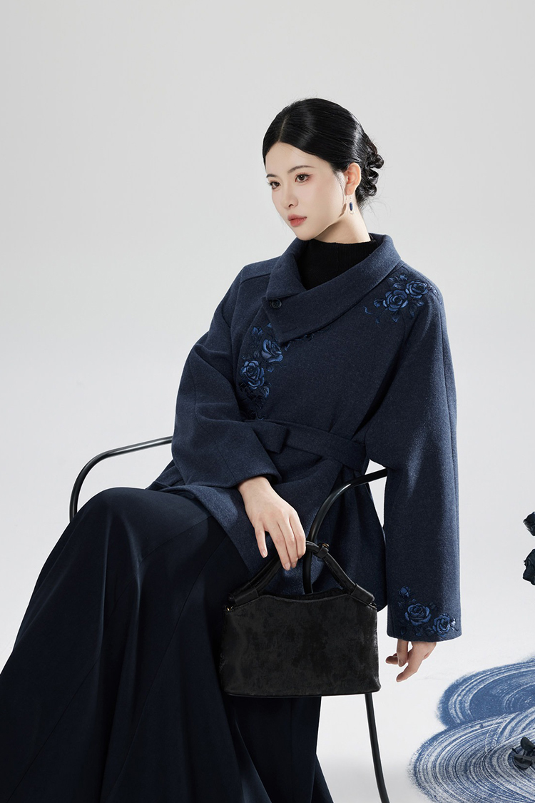 New Chinese Style Windproof Blue Coat Fishtail Skirt Casual Hanfu Set