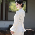 Spring Women Cheongsam New Long Fleece Lined Qipao Dress