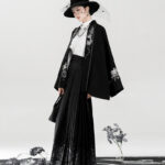 Spring Women Hanfu Set Duijin Jacket Black Mamian Skirt Elegant Style