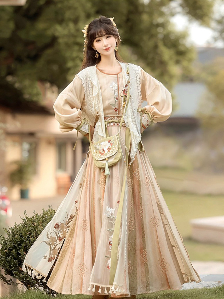 Spring Women Hanfu Set Song Dynasty Style Cute Vest Set 