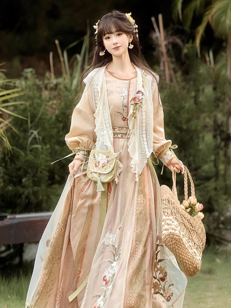 Spring Women Hanfu Set Song Dynasty Style Cute Vest Set 