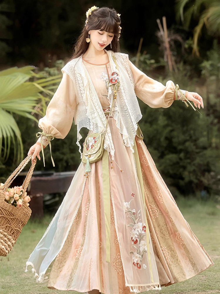 Spring Women Hanfu Set Song Dynasty Style Cute Vest Set 