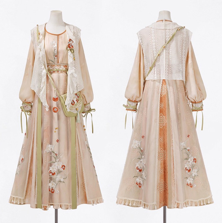 Spring Women Hanfu Set Song Dynasty Style Cute Vest Set 