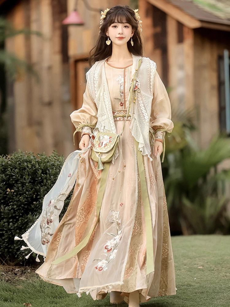Spring Women Hanfu Set Song Dynasty Style Cute Vest Set 