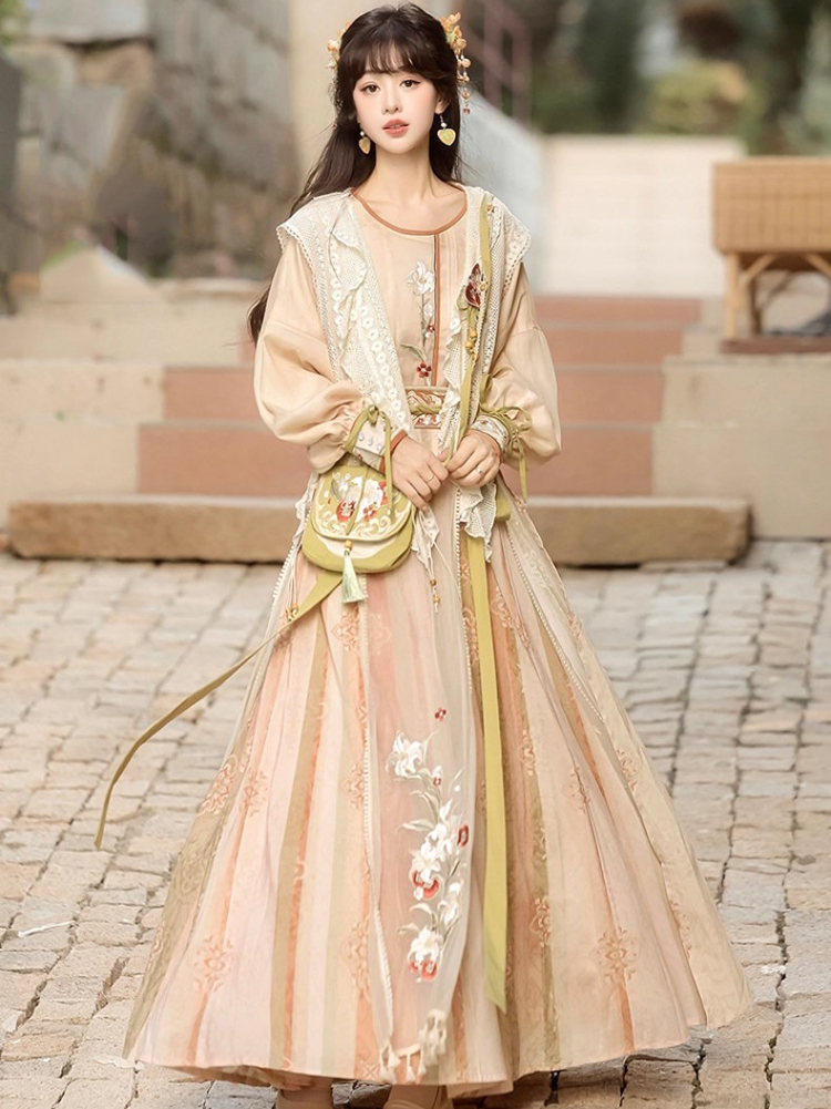 Spring Women Hanfu Set Song Dynasty Style Cute Vest Set 
