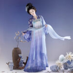 Tang Dynasty Inspired Women's Qixiong Ruqun Blue-and-White Porcelain Style Ethereal Ensemble