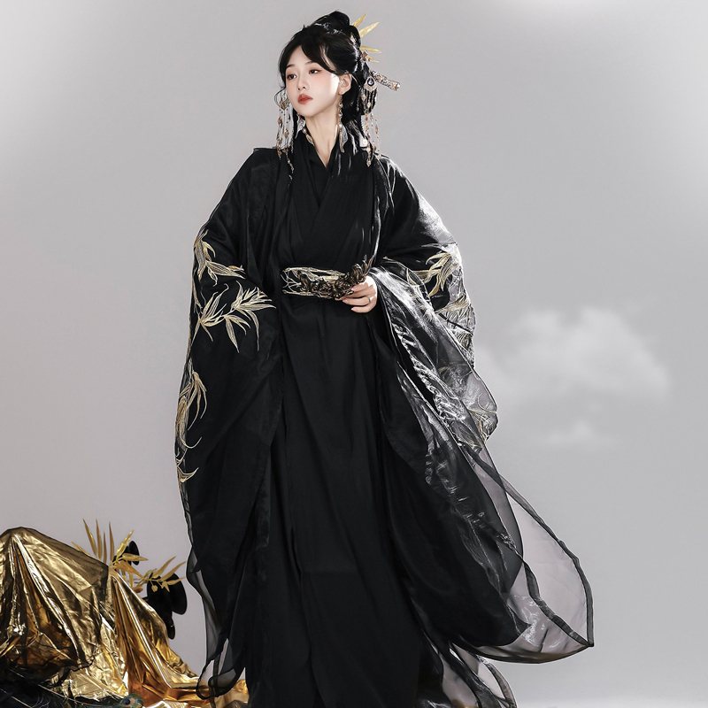 Wei-Jin-Style-Women-Hanfu-in-Black-Tones-Martial-Arts-Zhiju-1 Wei-Jin Style Women Hanfu in Black Tones Martial Arts Zhiju