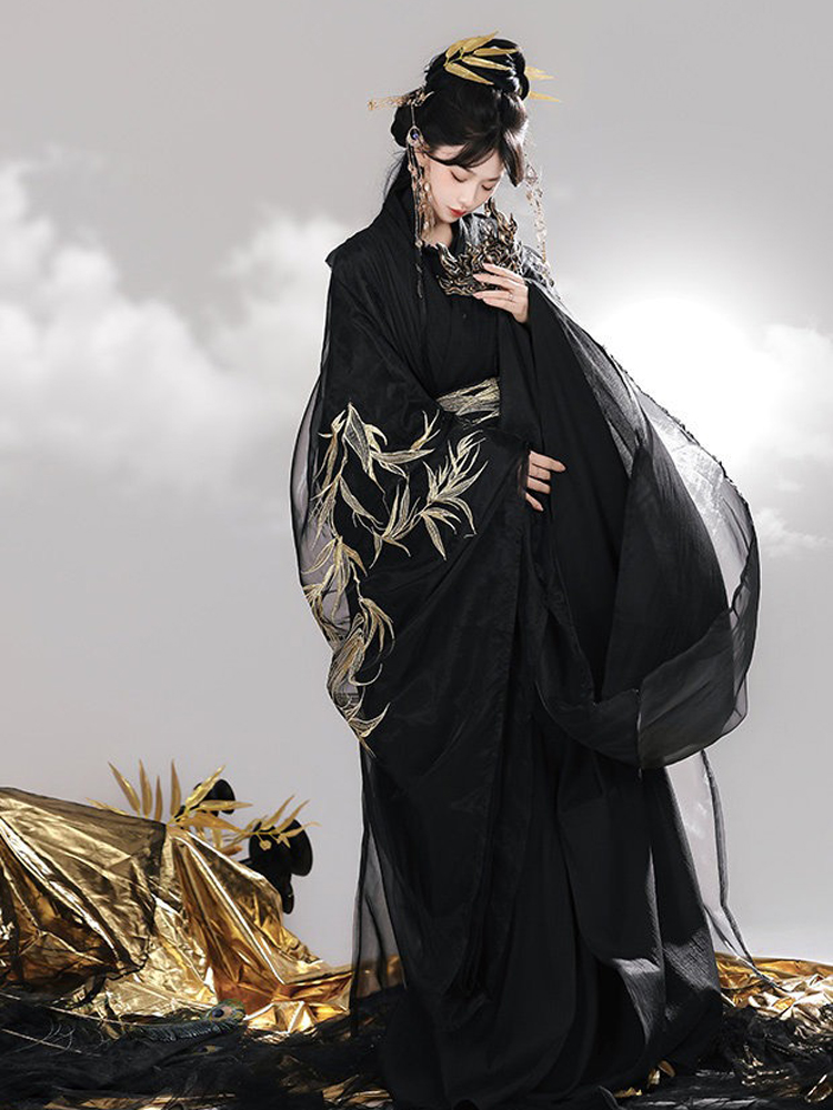 Wei-Jin Style Women Hanfu in Black Tones Martial Arts Zhiju