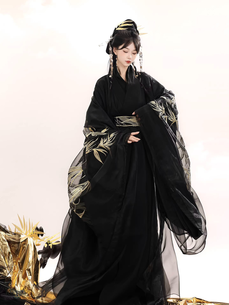 Wei-Jin Style Women Hanfu in Black Tones Martial Arts Zhiju