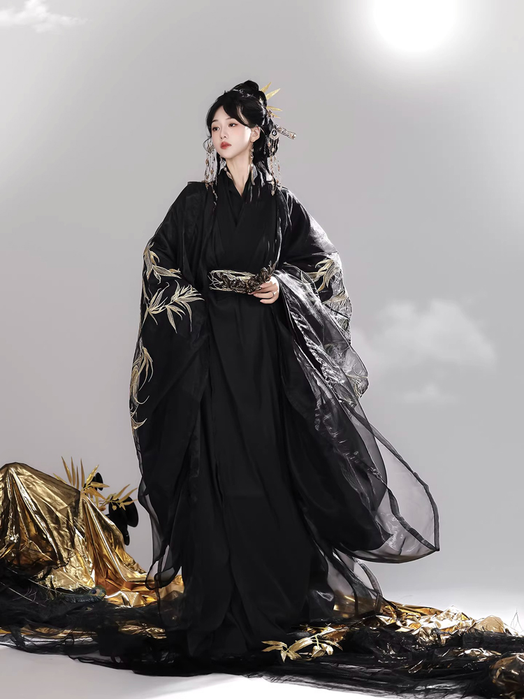 Wei-Jin Style Women Hanfu in Black Tones Martial Arts Zhiju