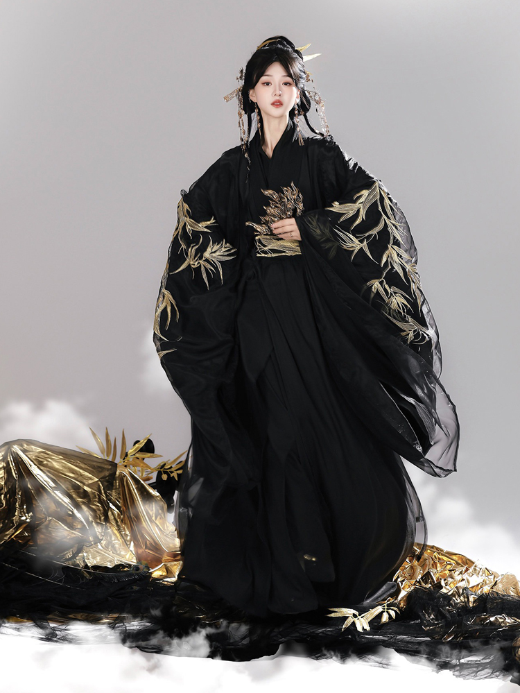 Wei-Jin Style Women Hanfu in Black Tones Martial Arts Zhiju