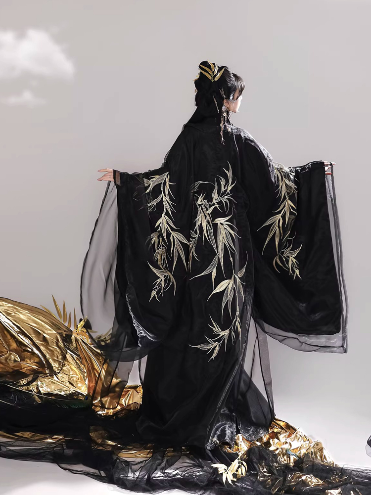 Wei-Jin Style Women Hanfu in Black Tones Martial Arts Zhiju