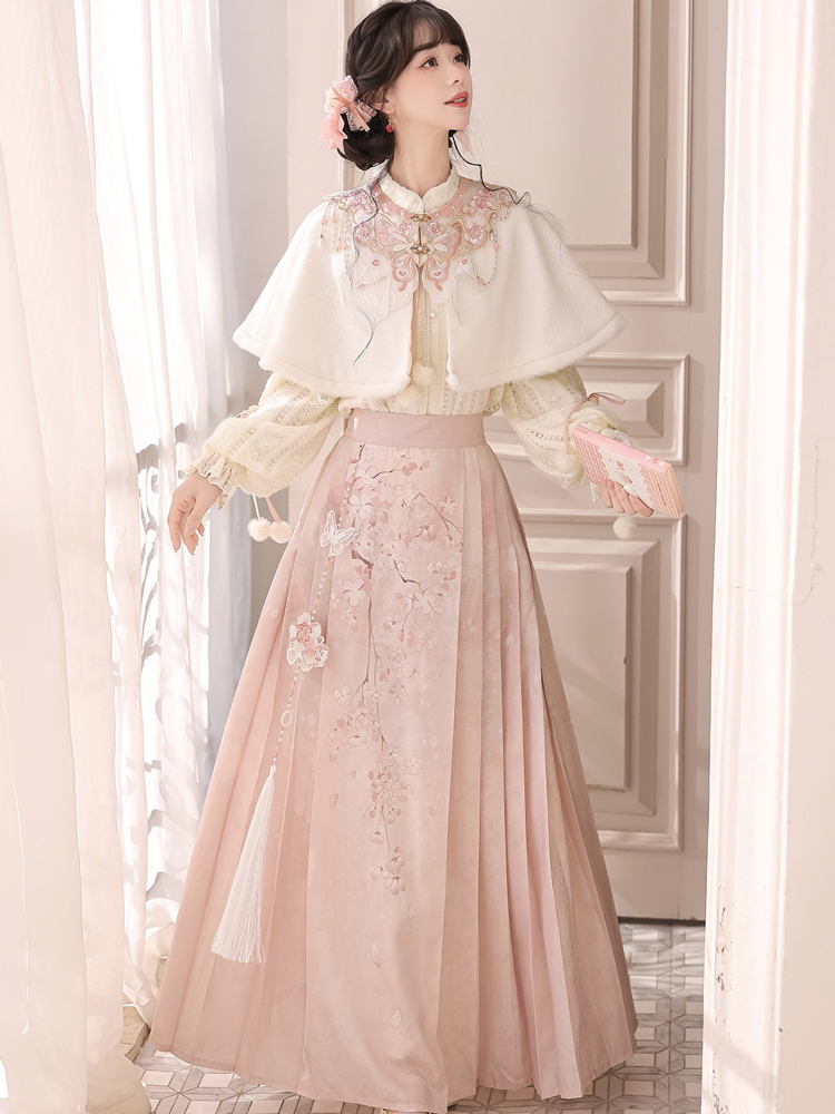 Women Spring Hanfu Ming Dynasty Style Pink Mamian Skirt