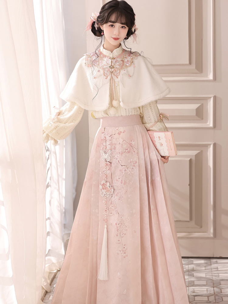 Women Spring Hanfu Ming Dynasty Style Pink Mamian Skirt
