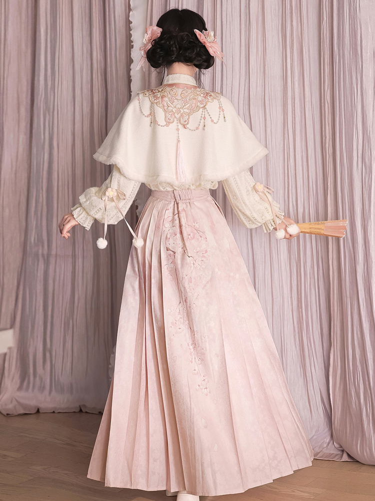 Women Spring Hanfu Ming Dynasty Style Pink Mamian Skirt