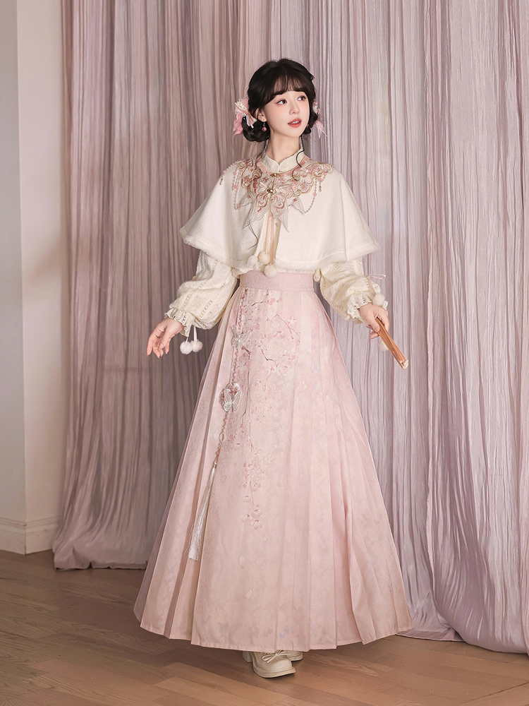 Women Spring Hanfu Ming Dynasty Style Pink Mamian Skirt