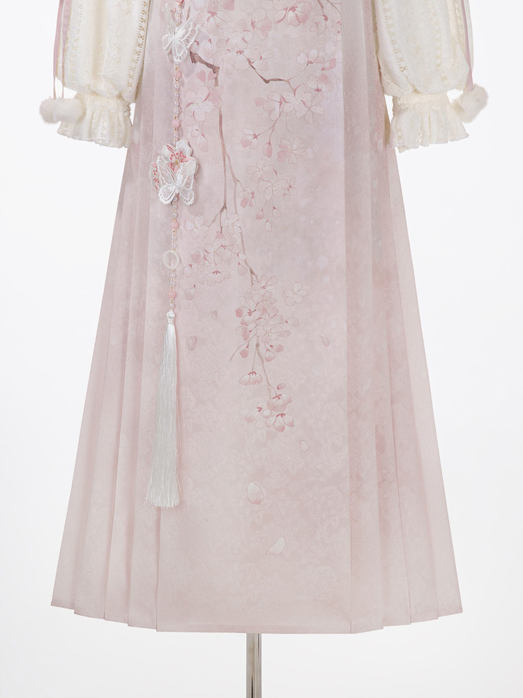 Women Spring Hanfu Ming Dynasty Style Pink Mamian Skirt