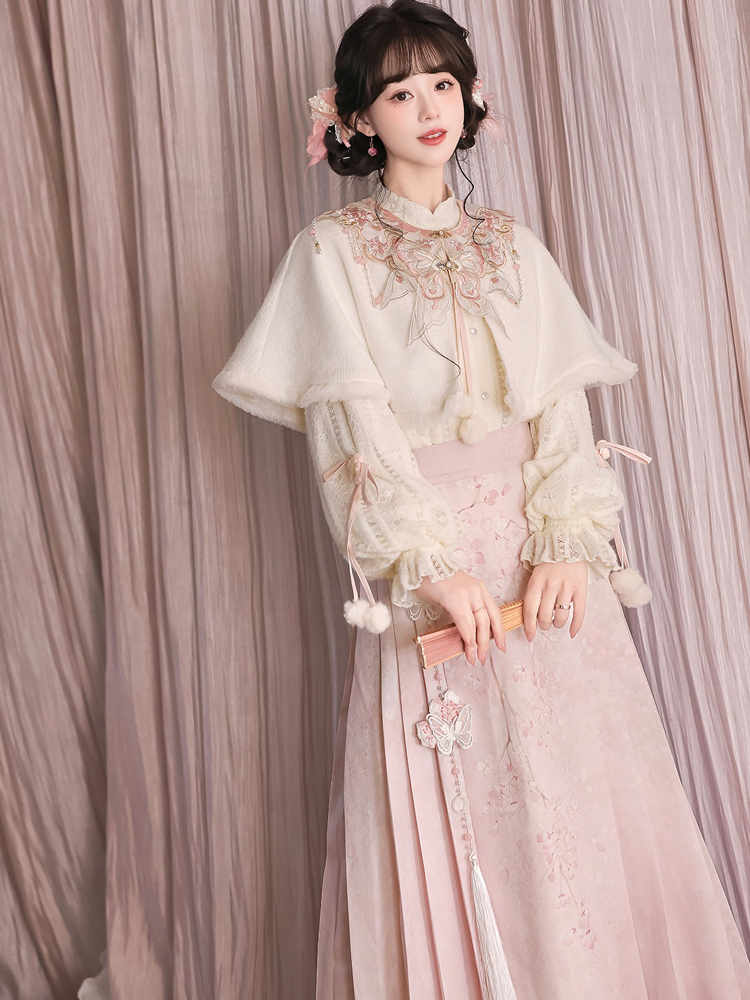 Women Spring Hanfu Ming Dynasty Style Pink Mamian Skirt