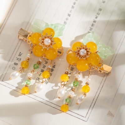 Cheongsam-style Headpiece with Yellow Flowers Hanfu Children's Hair Clip