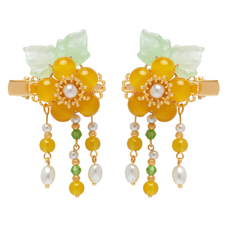 Cheongsam-style Headpiece with Yellow Flowers Hanfu Children's Hair Clip