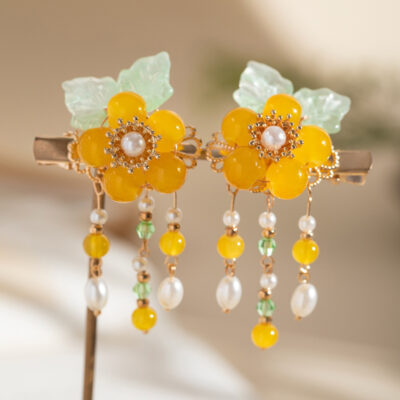 Cheongsam-style Headpiece with Yellow Flowers Hanfu Children's Hair Clip