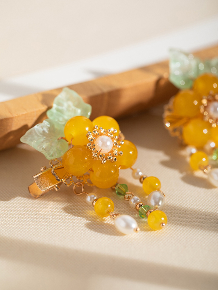 Cheongsam-style Headpiece with Yellow Flowers Hanfu Children's Hair Clip