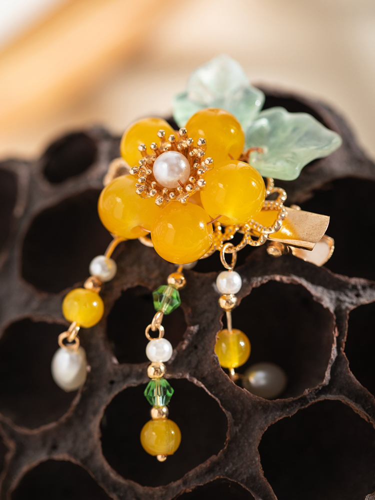 Cheongsam-style Headpiece with Yellow Flowers Hanfu Children's Hair Clip