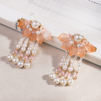 Children's Tassel Hairclips Hanfu-Style Hairpins Orange-Patterned Ancient-Style Hair Accessories